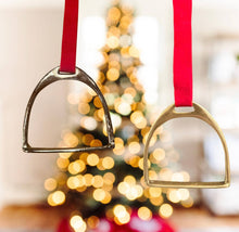 Load image into Gallery viewer, Equestrian Stirrup Iron Christmas Ornament : Gold/Red Ribbon