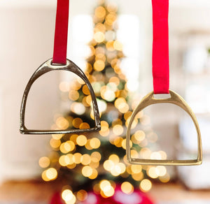Equestrian Stirrup Iron Christmas Ornament : Gold/Red Ribbon