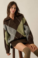 Load image into Gallery viewer, Crossing Paths Argyle Knit Collared Sweater