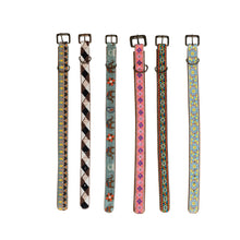 Load image into Gallery viewer, Cotton &amp; Leather Dog Collar w/ Embroidery &amp; Metal Buckle
