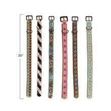 Load image into Gallery viewer, Cotton &amp; Leather Dog Collar w/ Embroidery &amp; Metal Buckle
