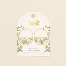 Load image into Gallery viewer, Pressed Flower Hoop Earring - White Lace Flower/Gold