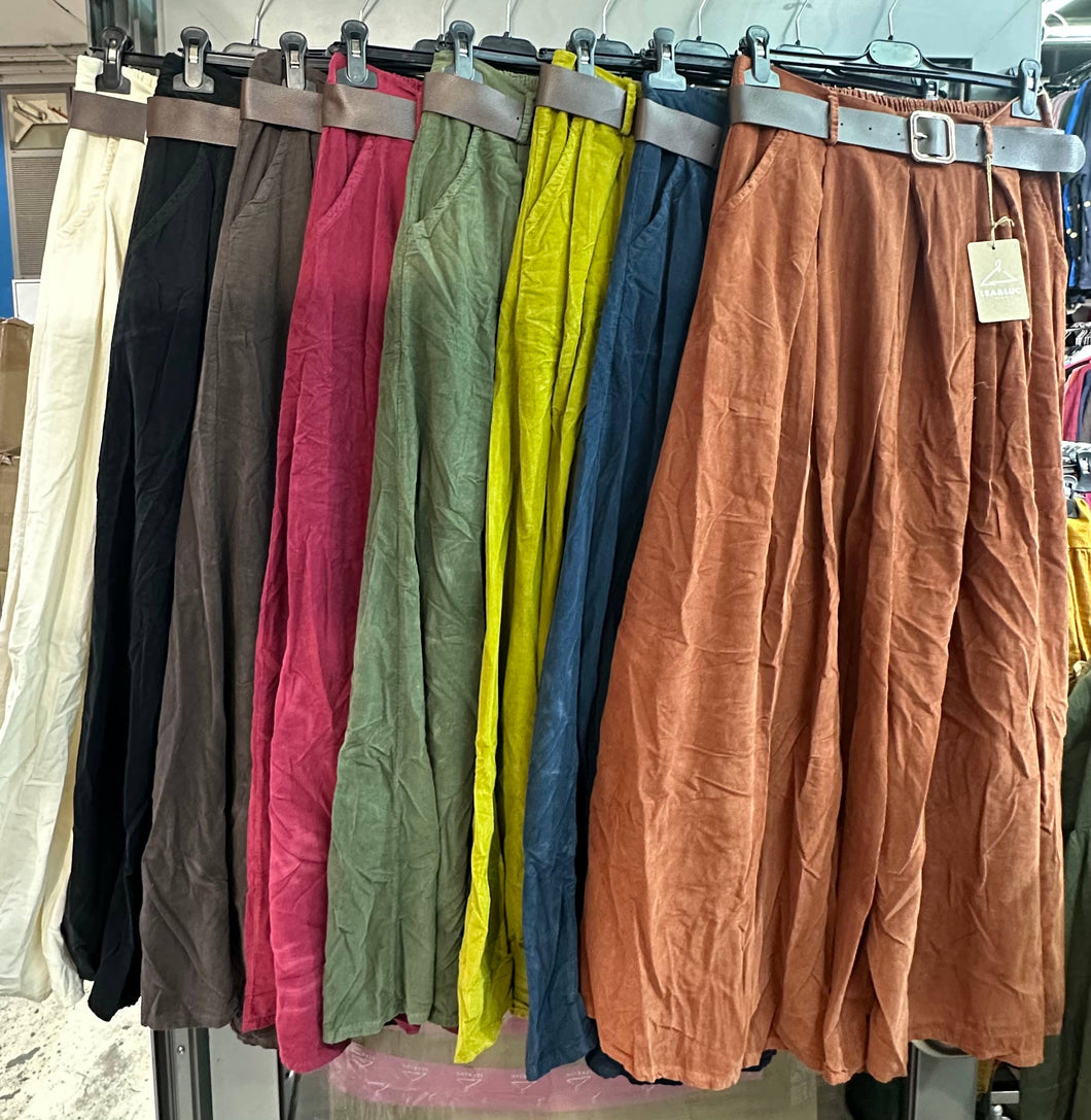 Cotton velvet trousers with belt REF. 36522: Black