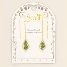 Load image into Gallery viewer, Pressed Flower Thread Earring - Green Bracken Fern/Gold