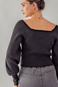 Black Ribbed Boat Neck Sweater