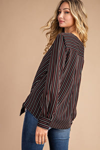 Black Striped Wrapped Blouse