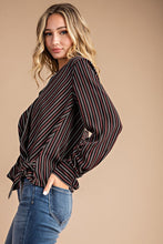 Load image into Gallery viewer, Black Striped Wrapped Blouse