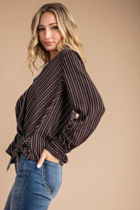 Black Striped Wrapped Blouse