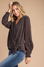 Load image into Gallery viewer, Black Striped Wrapped Blouse