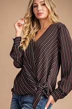 Load image into Gallery viewer, Black Striped Wrapped Blouse