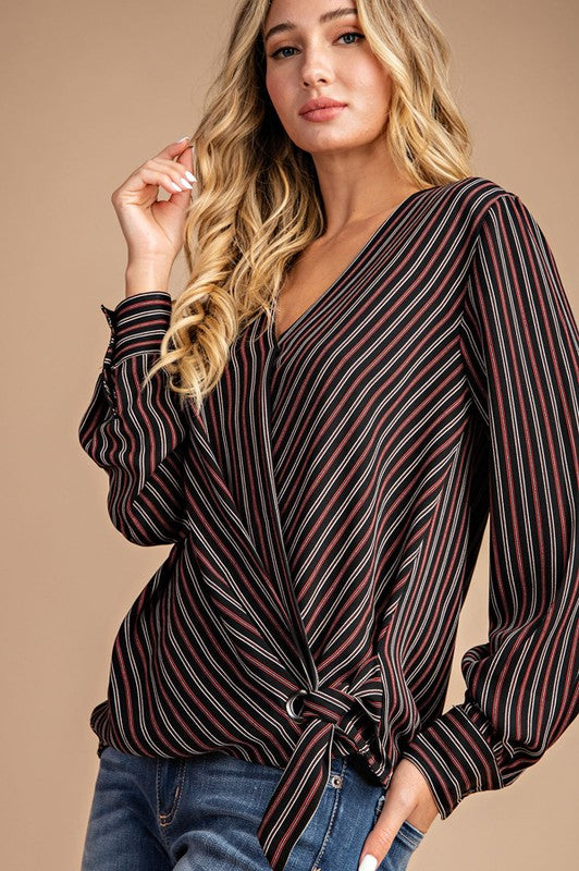 Black Striped Wrapped Blouse