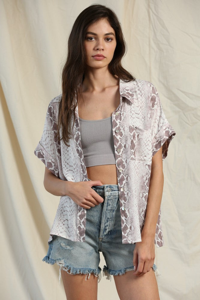 Snakeskin Button Down Top