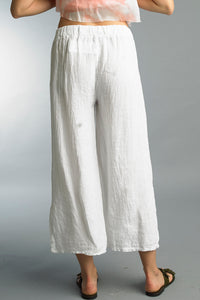 White Easy Crop Linen Pant