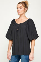 Load image into Gallery viewer, Black Bubble Sleeve Blouse