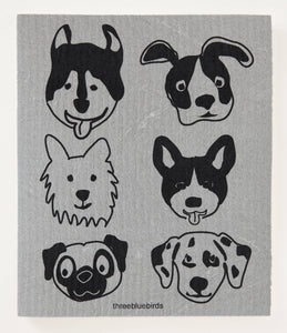 Bow Wow on Grey Swedish Dishcloth