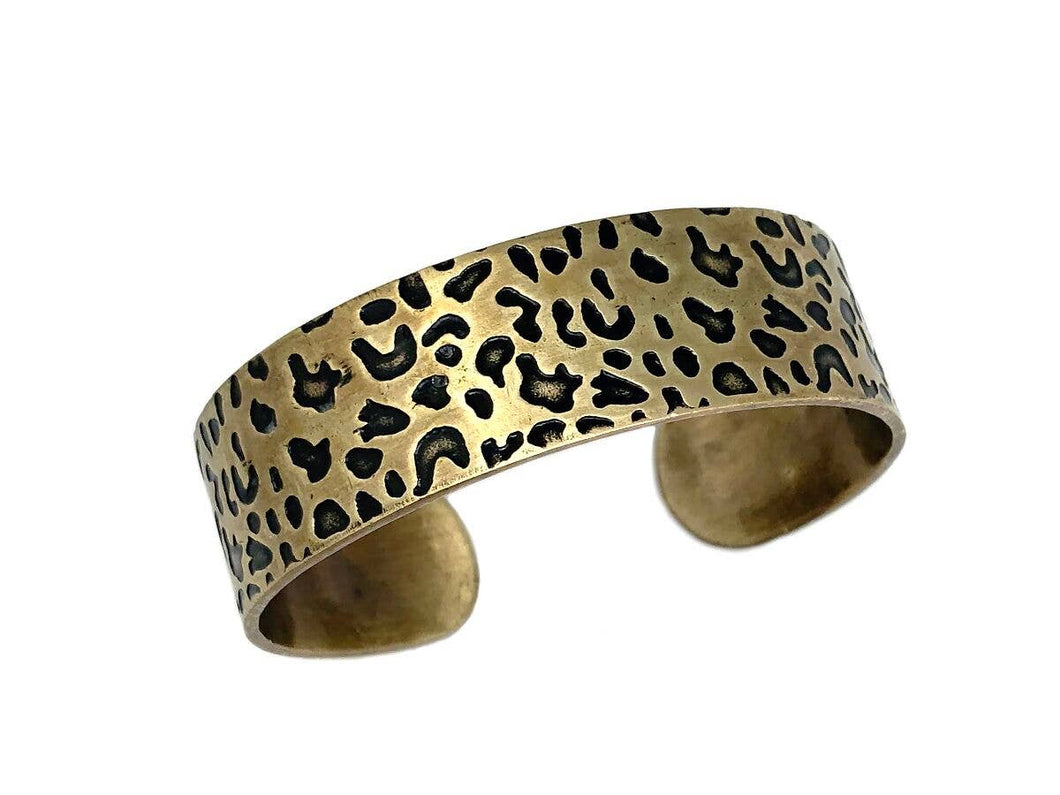 Cheetah Print Brass Engraved Cuff Bracelet