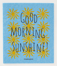 Load image into Gallery viewer, Good Morning Sunshine on Blue Swedish Dishcloth