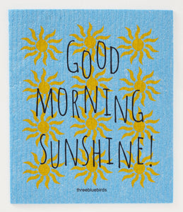 Good Morning Sunshine on Blue Swedish Dishcloth