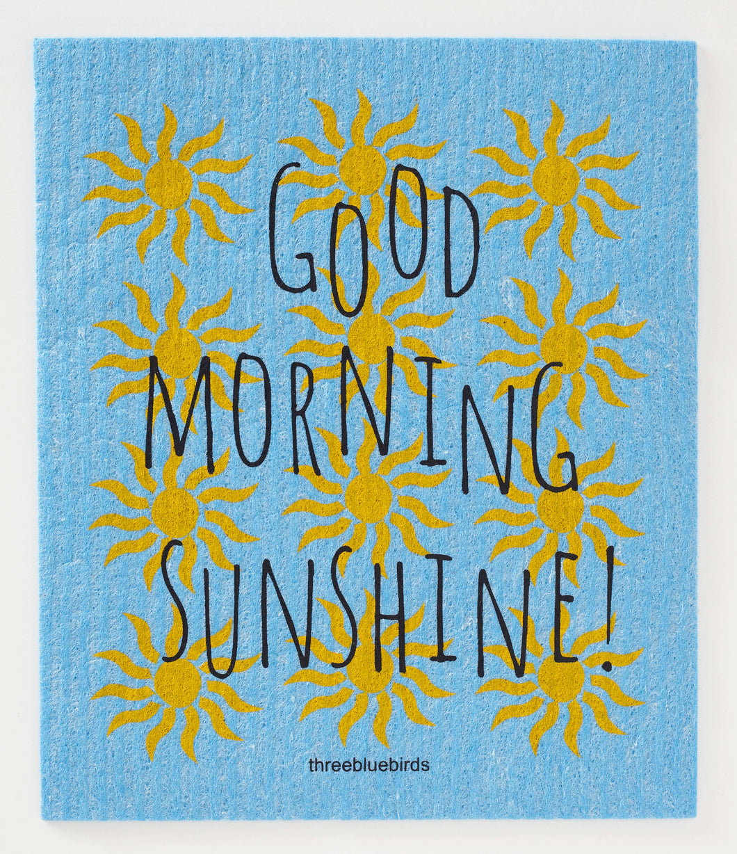 Good Morning Sunshine on Blue Swedish Dishcloth