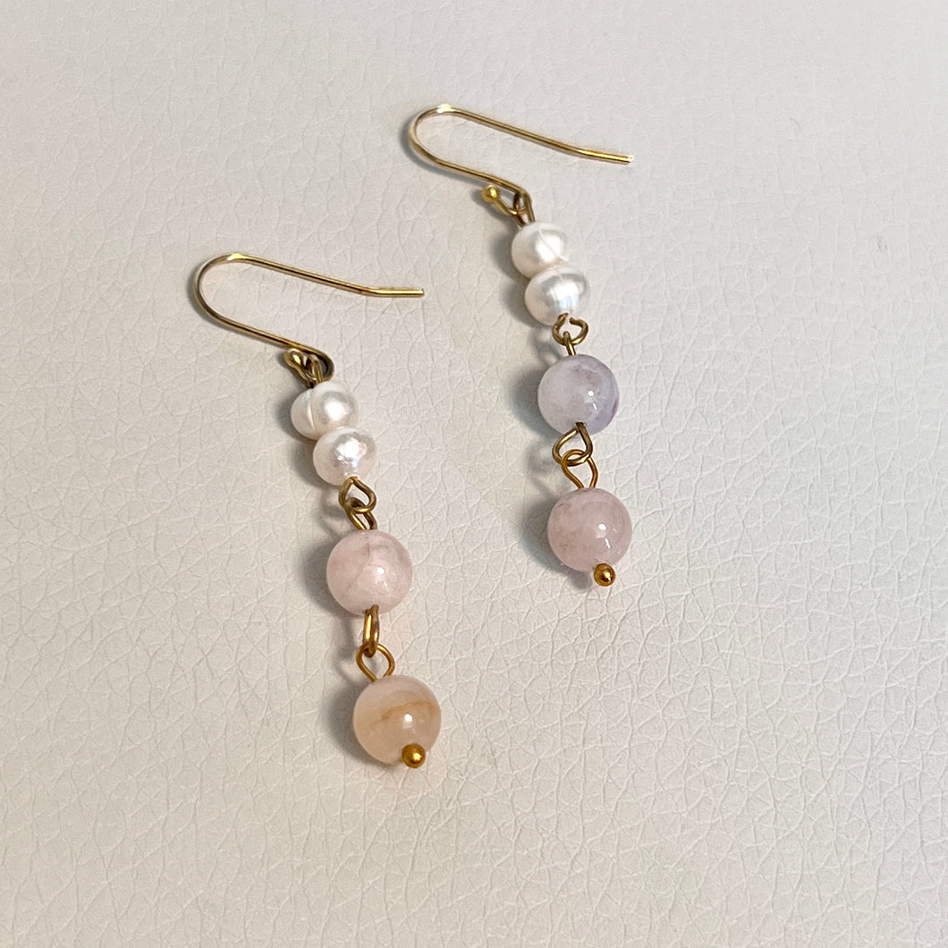 Sterling Silver Pearl + Stone Drop Earrings