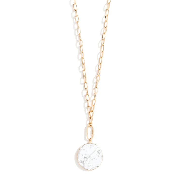 Long Round Stone Necklace White