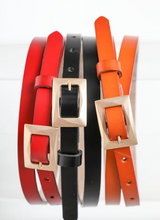 Load image into Gallery viewer, Gold Buckle Black Skinny Belt