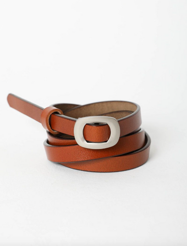 Skinny Modern Camel Leather Belt