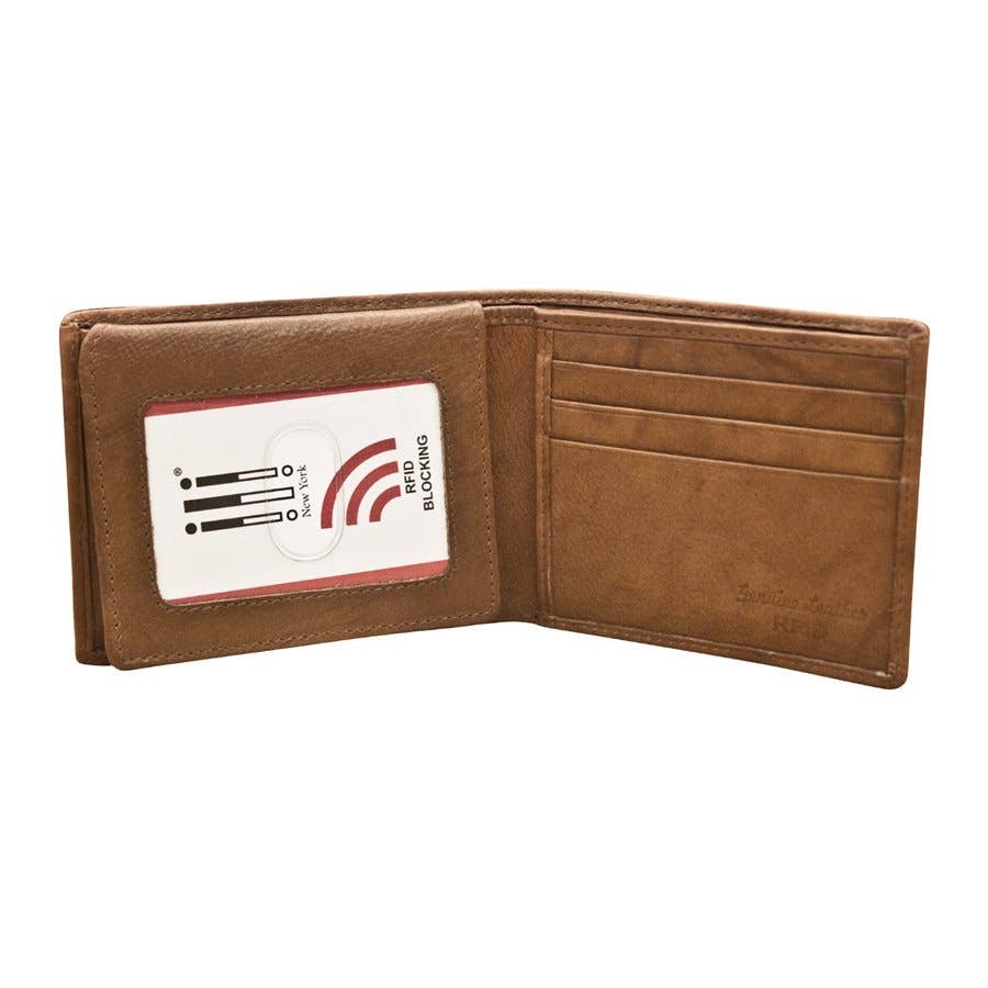 Leather Bifold Men's Wallet with Flip-Up ID Holder: Antique Saddle