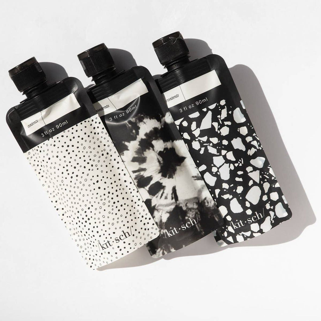 Refillable Travel Pouches Black & Ivory